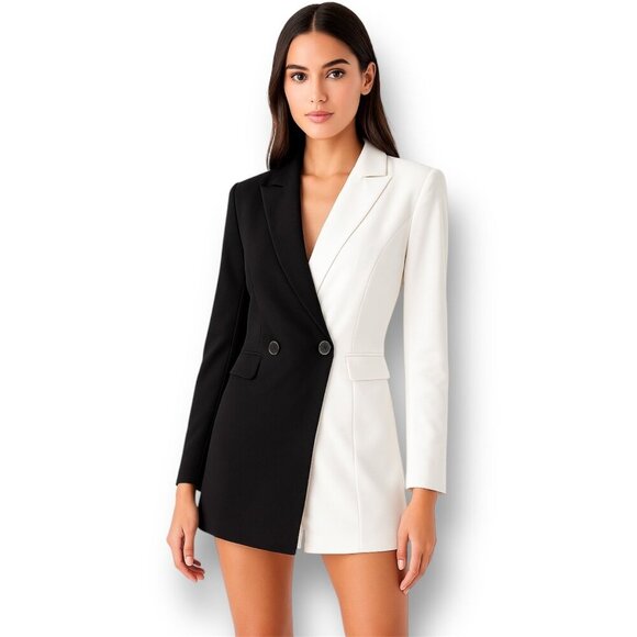 NWT Endless Rose M Black White Colorblock Blazer Romper Lined Statement Feminine - Picture 1 of 11